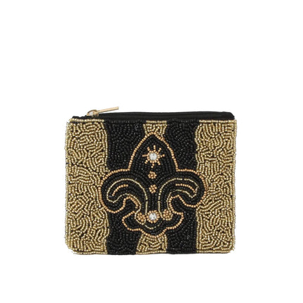 Ladies Fully Beaded Fleur Di Lis Theme Coin Purse
