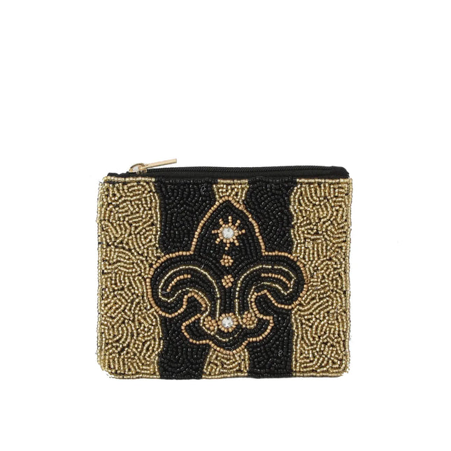 Ladies Fully Beaded Fleur Di Lis Theme Coin Purse
