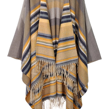 Hana Aztec Pattern Fringe Ruana - Yellow
