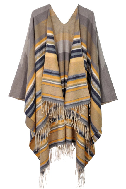 Hana Aztec Pattern Fringe Ruana - Yellow