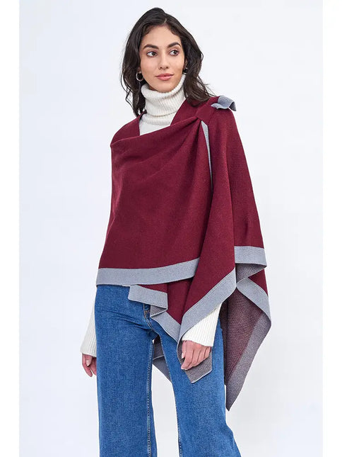 Hana Bordered Ruana with Shoulder Strap - Burgundy