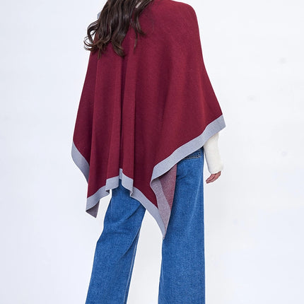 Hana Bordered Ruana with Shoulder Strap - Burgundy