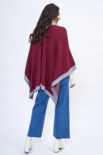 Hana Bordered Ruana with Shoulder Strap - Burgundy