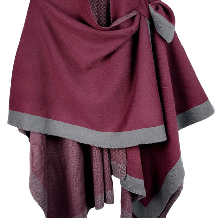 Hana Bordered Ruana with Shoulder Strap - Burgundy
