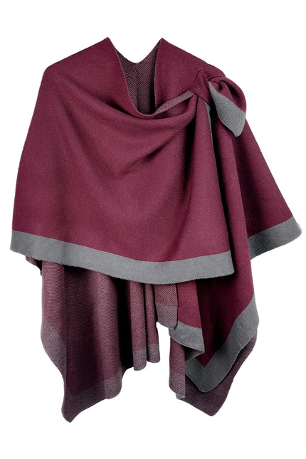 Hana Bordered Ruana with Shoulder Strap - Burgundy