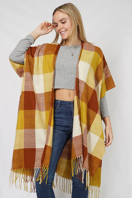 Hana Check Pattern Vest - Mustard