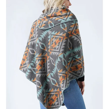 Hana Western Pattern Poncho - Gray