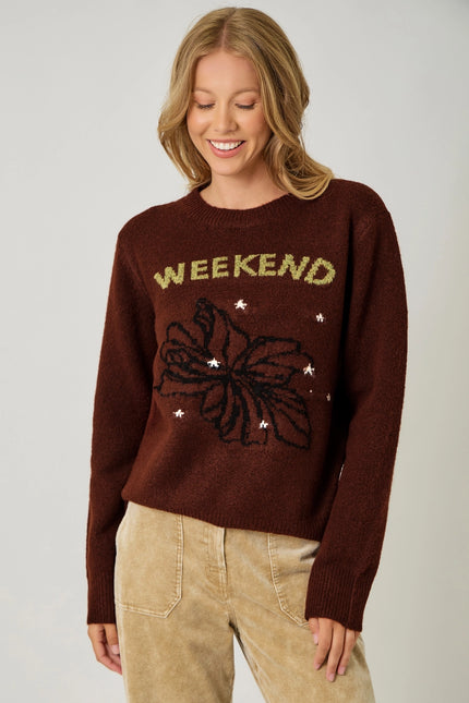 MYSTREE Weekend Pullover Sweater - Brown Floral