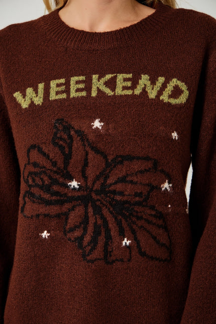 MYSTREE Weekend Pullover Sweater - Brown Floral