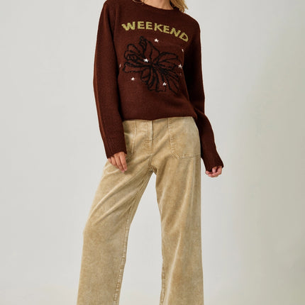 MYSTREE Weekend Pullover Sweater - Brown Floral