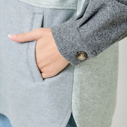 MYSTREE Color Blocked Shacket - Sage Charcoal