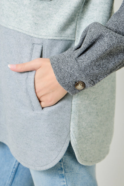 MYSTREE Color Blocked Shacket - Sage Charcoal