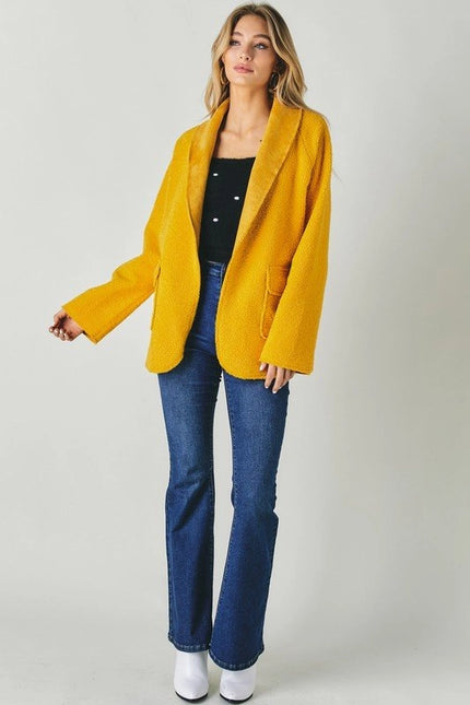 DAVI & DANI Solid Long Sleeve Jacket - Marigold