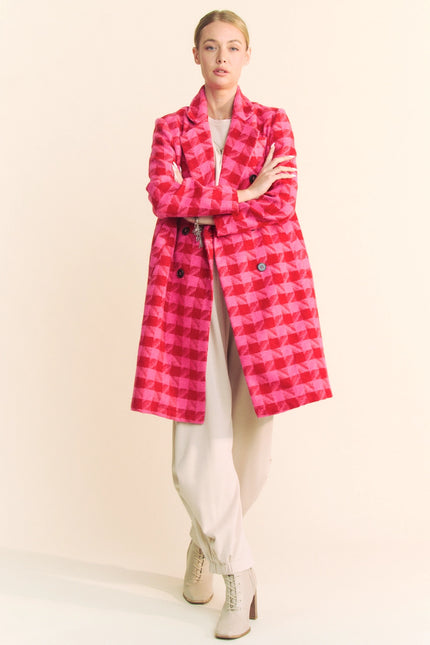 DAVI & DANI Textured Knit Tweed Double Button Coat Jacket