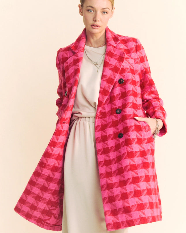 DAVI & DANI Textured Knit Tweed Double Button Coat Jacket
