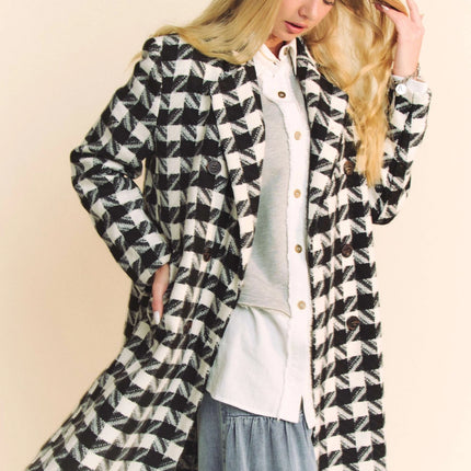 DAVI & DANI Textured Knit Tweed Double Button Coat Jacket