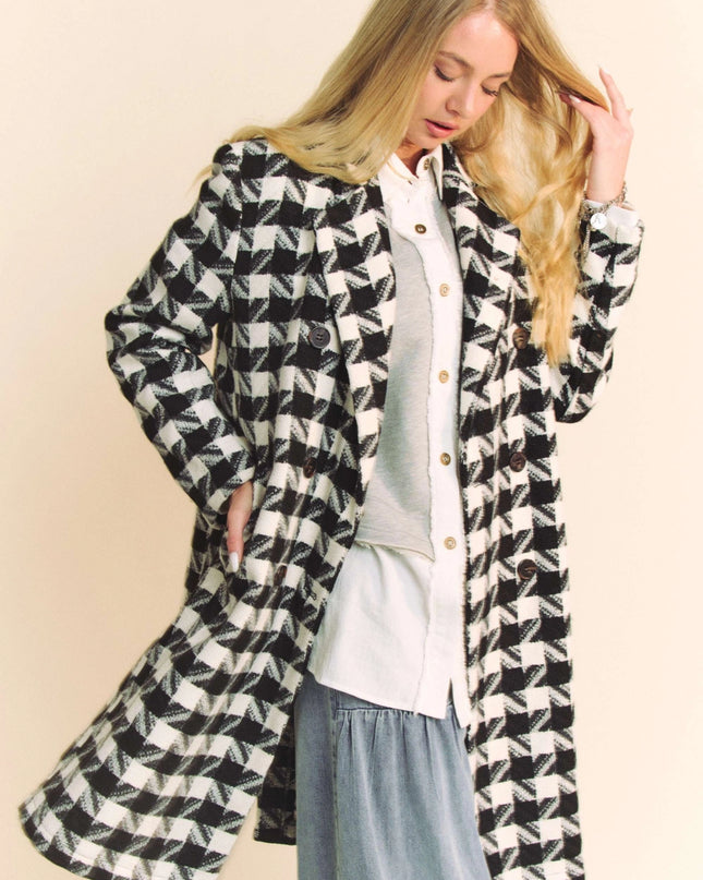 DAVI & DANI Textured Knit Tweed Double Button Coat Jacket