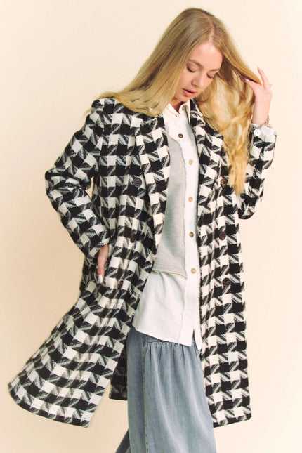 DAVI & DANI Textured Knit Tweed Double Button Coat Jacket