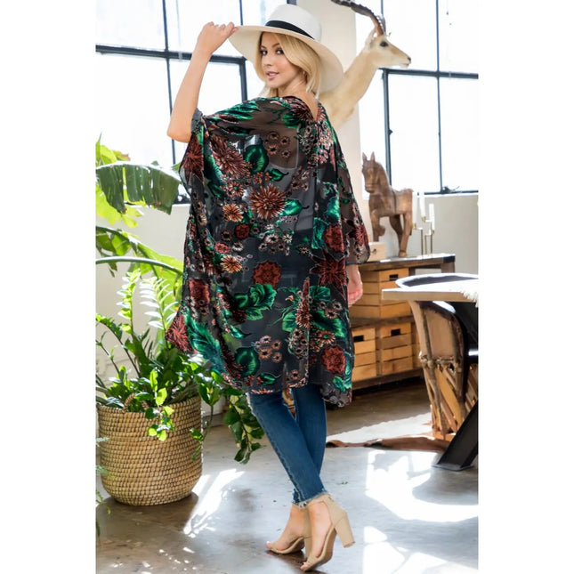 LA SOUL Floral Print Vintage Velvet Kimono