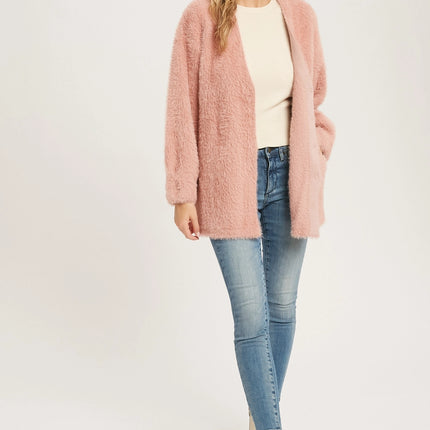 BLUIVY Fuzzy Knit Balloon Sleeves Jacket - Dusty Pink