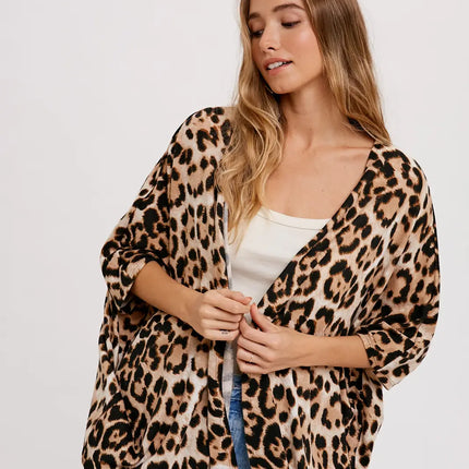 BLUIVY Hacci Leopard Dolman Cardigan - Taupe