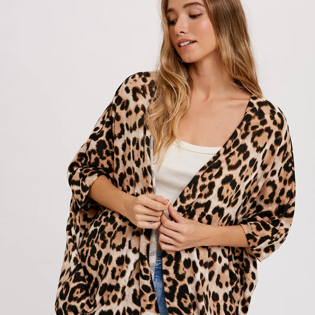 BLUIVY Hacci Leopard Dolman Cardigan - Taupe