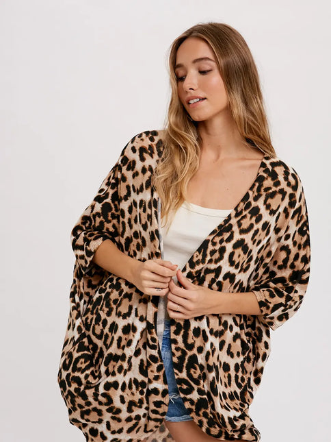 BLUIVY Hacci Leopard Dolman Cardigan - Taupe