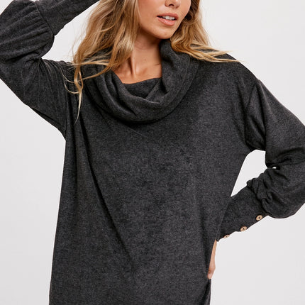 BLUIVY Loop Terry Cowl Neck Pullover