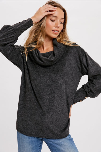 BLUIVY Loop Terry Cowl Neck Pullover