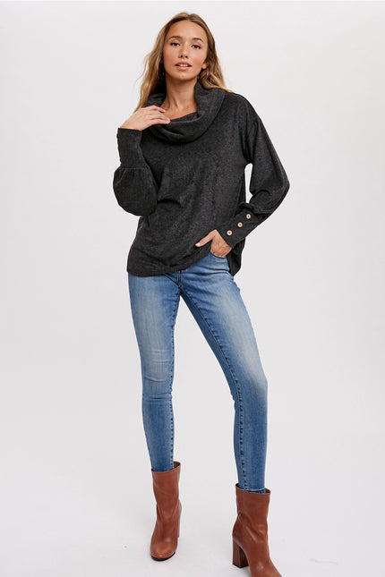 BLUIVY Loop Terry Cowl Neck Pullover