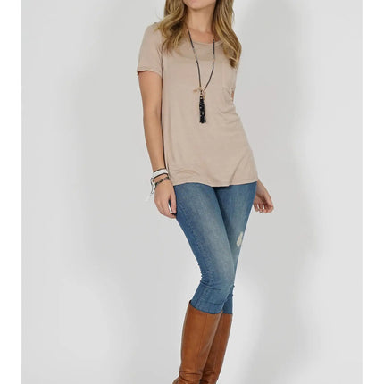 42 POPS Chest Pocket Slim Scoop Neck Tee