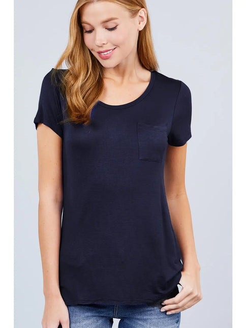 42 POPS Chest Pocket Slim Scoop Neck Tee