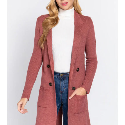42 POPS Fitted Double Button Sweater Jacket Cardigan Coat