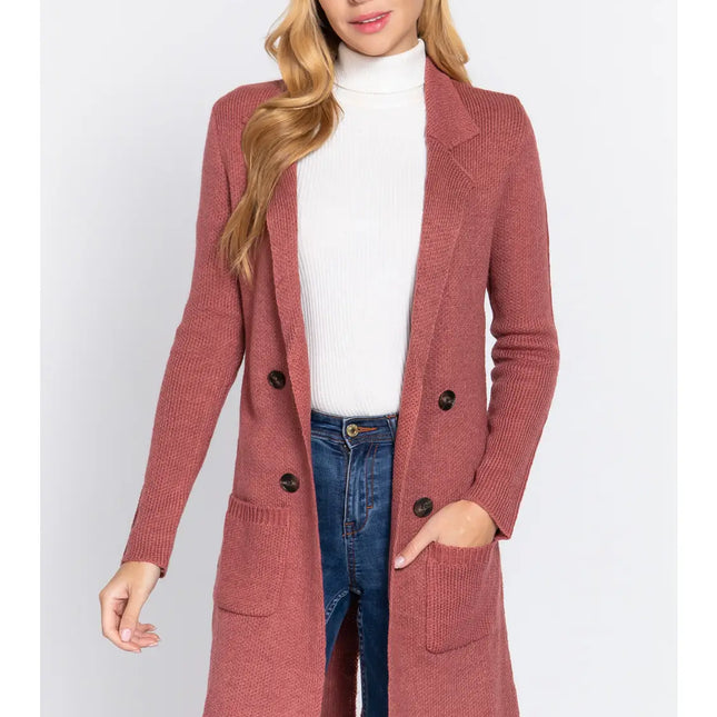 42 POPS Fitted Double Button Sweater Jacket Cardigan Coat