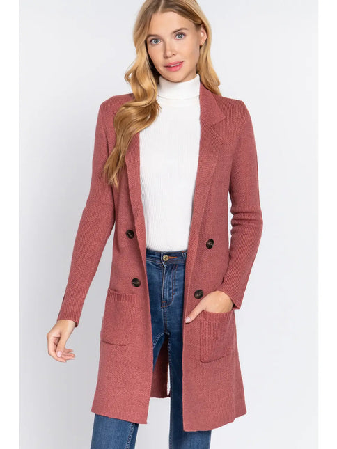 42 POPS Fitted Double Button Sweater Jacket Cardigan Coat