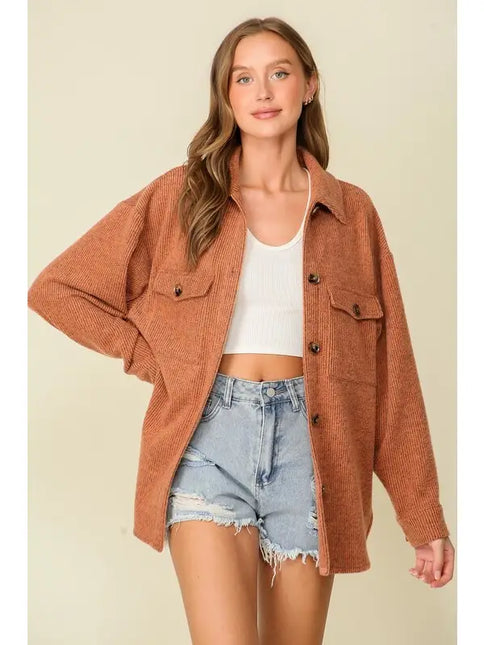 42 POPS Brushed Waffle Knit Shacket