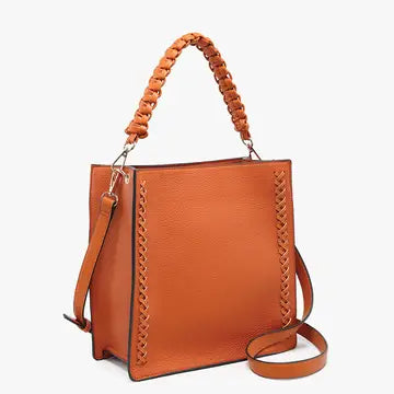 JEN & CO Esme Whipstitch Detail Tote w/ Braided Handle