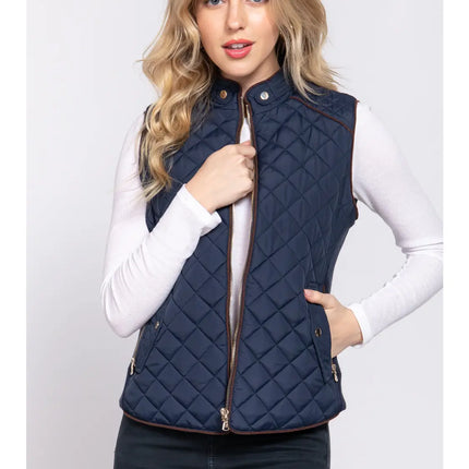 42 POPS Suede Piping Rib Quilted Vest