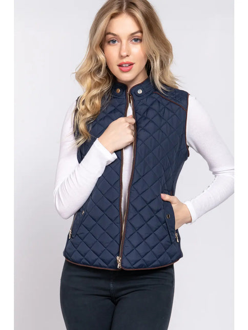 42 POPS Suede Piping Rib Quilted Vest