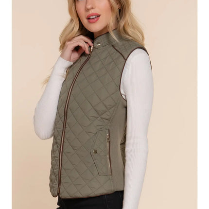 42 POPS Suede Piping Rib Quilted Vest