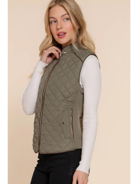 42 POPS Suede Piping Rib Quilted Vest