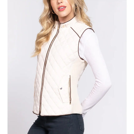 42 POPS Suede Piping Rib Quilted Vest