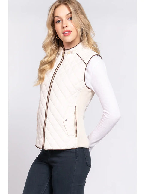 42 POPS Suede Piping Rib Quilted Vest