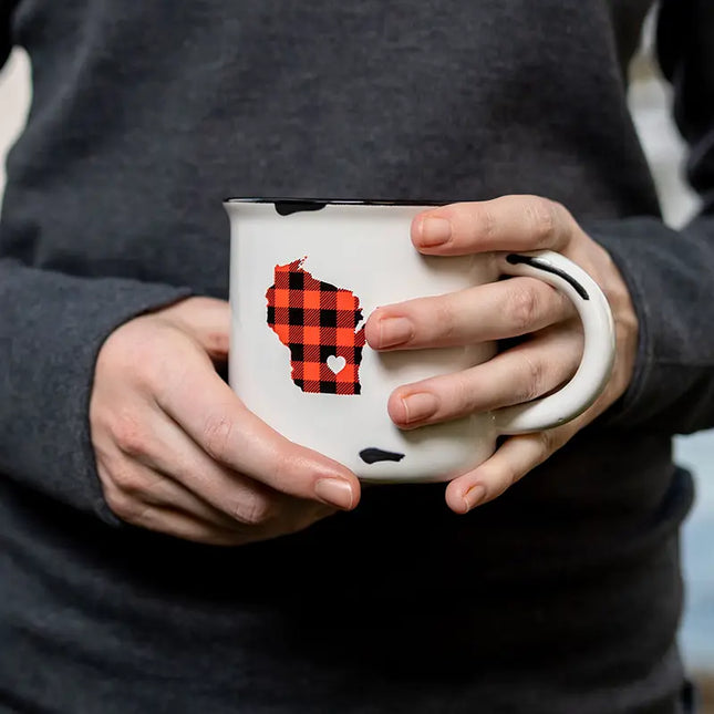 Wisconsin Plaid Ceramic Camp Coffee Mug