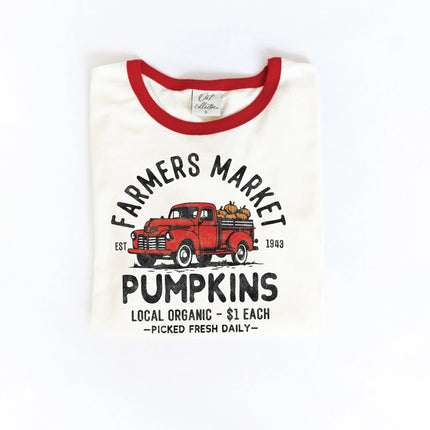 Farmers Market Pumpkins Ringer Graphic Top - Natural/Red