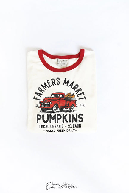 Farmers Market Pumpkins Ringer Graphic Top - Natural/Red