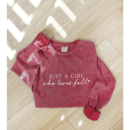 Just A Girl Who Mineral Washed Long Sleeve Graphic Top