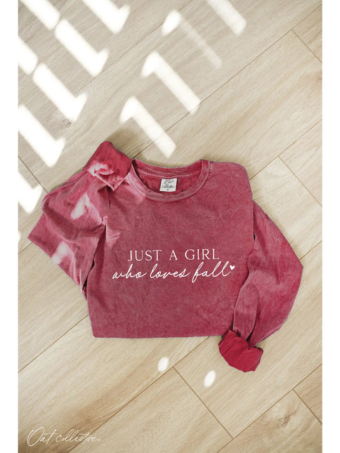 Just A Girl Who Mineral Washed Long Sleeve Graphic Top