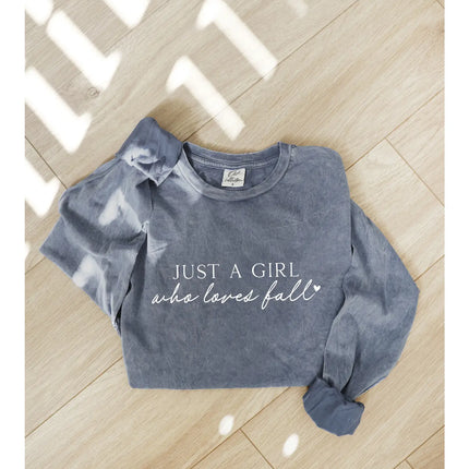 Just A Girl Who Mineral Washed Long Sleeve Graphic Top