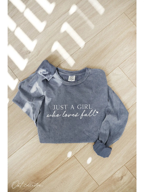 Just A Girl Who Mineral Washed Long Sleeve Graphic Top